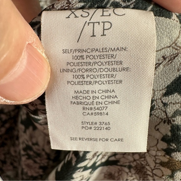 Cabi green floral peasant blouse, flowy, fully lined, size XS, sheer, fall - Picture 8 of 10